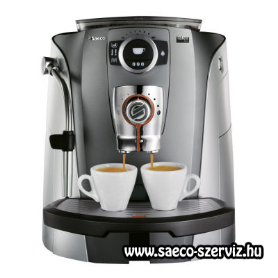 A képen egy Saeco Talea Giro kávéfőző látható szemből, amint kávét készít két csészébe.